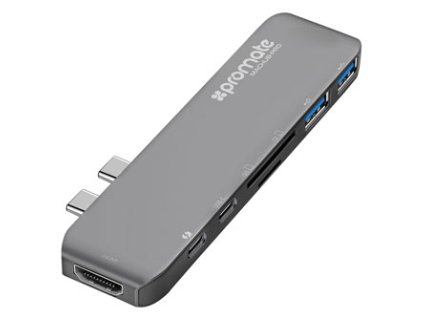 Promate  USB (3.1), USB typ C hub 7-port  MacHub-Pro  šedý  USB 3.1, USB 3.0, Thunderbolt 3,TF, SD,