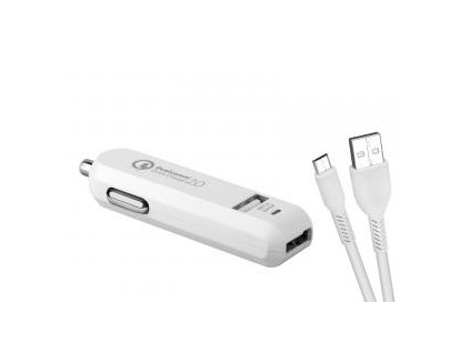USB auto nabíječka  CarMAX 2  12V  2000mA  Avacom  bílá, Qualcomm Quick Charge 2.0, micro USB kabel