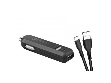 USB auto nabíječka  CarMAX 2  12V  2000mA  Avacom  černá, Qualcomm Quick Charge 2.0, micro USB kabel