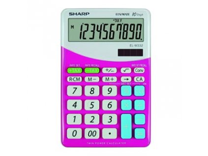 Sharp Kalkulačka EL-M332BPK, růžovo-bílá, stolní, desetimístná
