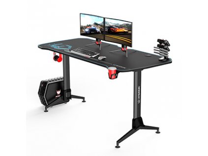 ULTRADESK Herní stůl GRAND BLUE, 160x75 cm, 70-80 cm, 3 úrovně výšky, s XXL podložkou pod myš, držák sluchátek i nápojů