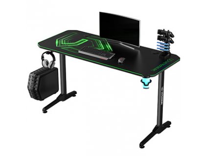 ULTRADESK Herní stůl FRAG - GREEN V3, 140x60 cm, 76 cm, s XXL podložkou pod myš, s ultradesk BEAM, držák sluchátek i nápojů