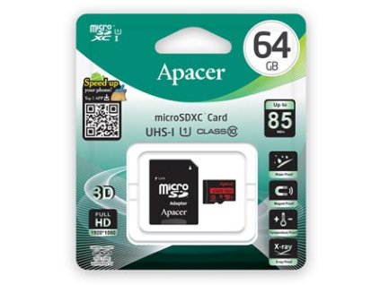 318069 apacer pametova karta secure digital card v10 64gb micro sdxc ap64gmcsx10u5 r uhs i u1 class 10 s adapterem
