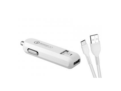 372045 avacom usb nabijecka do auta carmax 2 quickcharge 2 0 2 vystupy kabel usb a usb c bila
