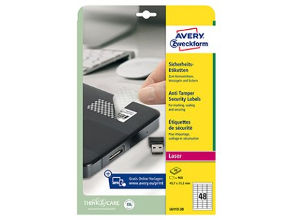 359106 avery zweckform etikety 45 7mm x 21 2mm a4 matne bile 960 etiket s ochranou proti manipulaci baleno po 20 ks l6113 20 pro