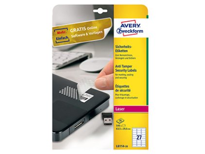 359109 avery zweckform etikety 63 5mm x 29 6mm a4 matne bile 540 etiket s ochranou proti manipulaci baleno po 20 ks l6114 20 pro