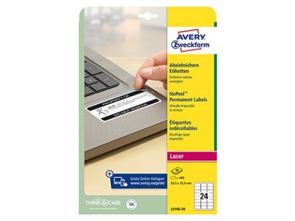 358986 avery zweckform etikety 63 5mm x 33 9mm a4 bile 24 etiket permanentni odolne vuci manipulaci baleno po 20 ks l6146 20 pro