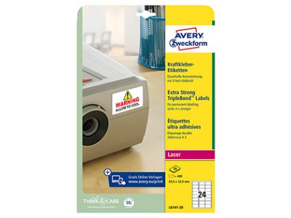 358980 avery zweckform etikety 63 5mm x 33 9mm a4 bile 24 etiket trojnasobne silnejsi lepivost baleno po 20 ks l6141 20 pro lasero