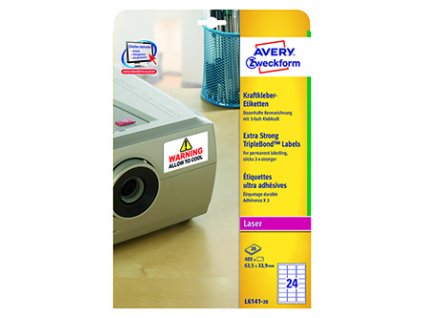 359115 avery zweckform etikety 63 5mm x 33 9mm a4 matne bile 24 etiket s trojnasobnou lepivosti baleno po 20 ks l6141 20 pro lase