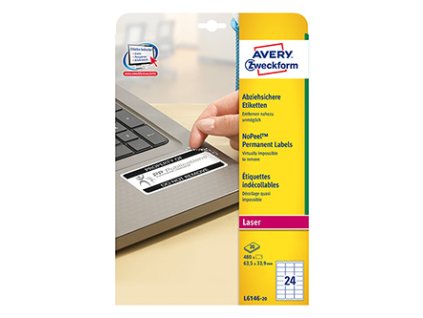 359121 avery zweckform etikety 63 5mm x 33 9mm a4 matne bile 480 etiket s ochranou proti manipulaci baleno po 20 ks l6146 20 pro