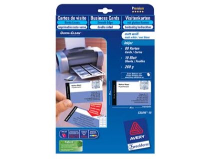 361761 avery zweckform vizitky s hladkym okrajem 8ks a4 oboustranne typ matne bile a4 260 g m2 85x54mm 10 listu pro inkoustove t