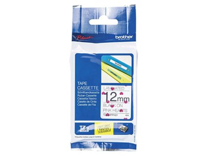 355470 brother originalni paska do tiskarny stitku brother tze mpph31 cerny tisk bily podklad 4m 12mm ruzova srdce na pozadi