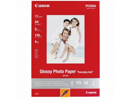 Canon Glossy Photo Paper, GP-501, foto papír, lesklý, GP-501 typ 0775B076, bílý, 21x29,7cm, A4, 200 g/m2, 5 ks, inkoustový