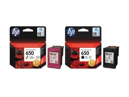 originální HP 650 BK (CZ101AE) a HP 650 color (CZ102AE) black černá a color barevná originální inkoustová cartridge pro tiskárnu