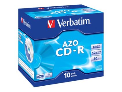 Verbatim CD-R, 43327, AZO Crystal, 10-pack, 700MB, 52x, 80min., 12cm, bez možnosti potisku, jewel box, pro archivaci dat