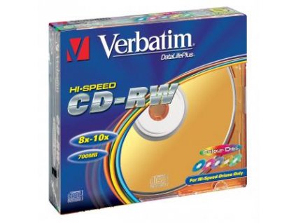 Verbatim CD-RW, 43167, SERL High-Speed Colour, 5-pack, 700MB, 12x, 80min., 12cm, bez možnosti potisku, slim box, pro archivaci dat