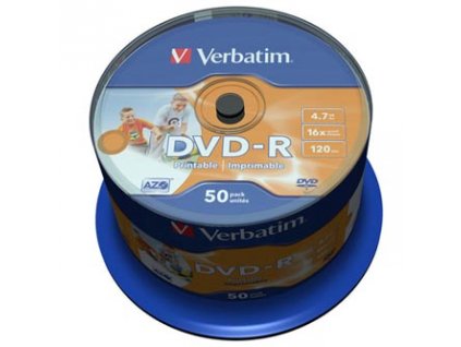Verbatim DVD-R, Wide Inkjet Printable No ID Brand, 43533, 4.7GB, 16x, spindle, 50-pack, 12cm, pro archivaci dat