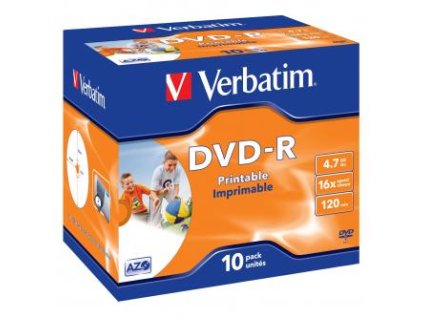 Verbatim DVD-R, Wide Inkjet Printable ID Brand, 43521, 4.7GB, 16x, jewel box, 10-pack, 12cm, pro archivaci dat