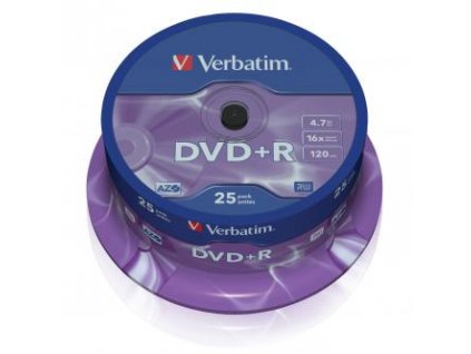 Verbatim DVD+R, Matt Silver, 43500, 4.7GB, 16x, spindle, 25-pack, bez možnosti potisku, 12cm, pro archivaci dat