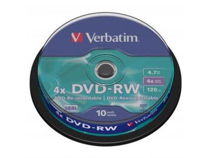 Verbatim DVD-RW, Matt Silver, 43552, 4.7GB, 4x, spindle, 10-pack, bez možnosti potisku, 12cm, pro archivaci dat