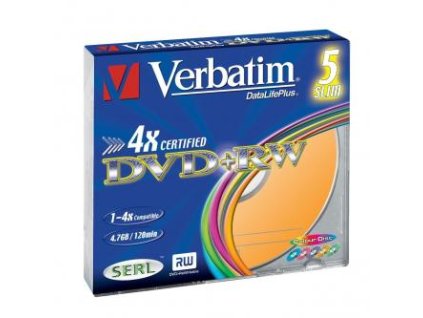 Verbatim DVD+RW, Colour, 43297, 4.7GB, 4x, slim box, 5-pack, bez možnosti potisku, 12cm, pro archivaci dat