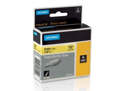 355740 dymo originalni paska do tiskarny stitku dymo 18052 s0718270 cerny tisk zluty podklad 1 5m 6mm rhino plocha smrstovaci buzi