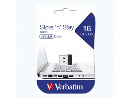 Verbatim USB flash disk, USB 2.0, 16GB, Nano, Store N Stay, černý, 97464, USB A