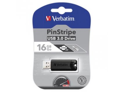 Verbatim USB flash disk, USB 3.0, 16GB, PinStripe, Store N Go, černý, 49316, USB A, s výsuvným konektorem