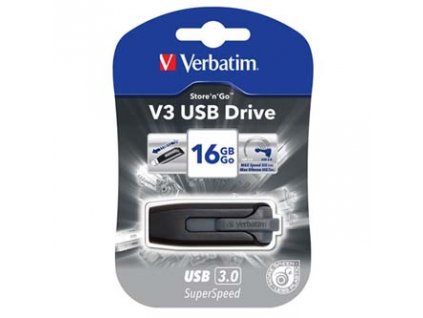 Verbatim USB flash disk, USB 3.0, 16GB, V3, Store N Go, černý, 49172, USB A, s výsuvným konektorem