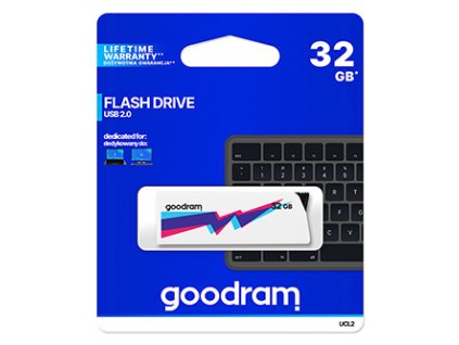 Goodram USB flash disk, USB 2.0, 32GB, UCL2, bílý, UCL2-0320W0R11, USB A, vysouvací konektor
