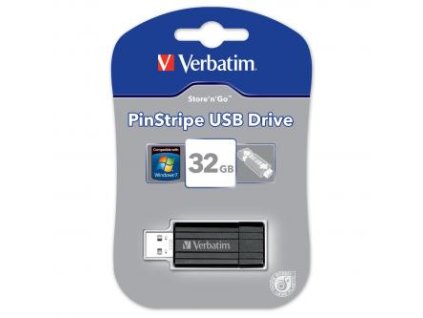 Verbatim USB flash disk, USB 2.0, 32GB, PinStripe, Store N Go, černý, 49064, USB A, s výsuvným konektorem