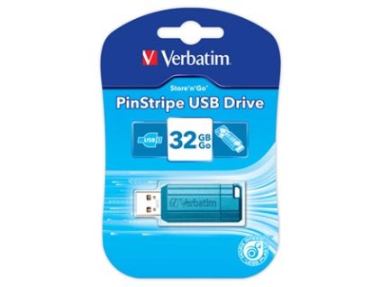 Verbatim USB flash disk, USB 2.0, 32GB, PinStripe, Store N Go, modrý, 49057, USB A, s výsuvným konektorem