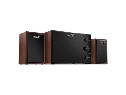 367674 genius reproduktory sw 2 1 350 2 1 15w hnedo cerne ovladaci panel ovladani basu a vysek 3 5 mm jack 40hz 20khz