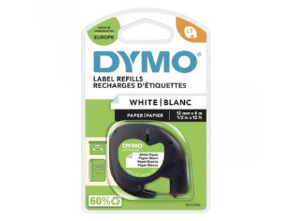 Dymo originální páska do tiskárny štítků, Dymo, 59421, S0721510, černý tisk/bílý podklad, 4m, 12mm, LetraTag papírová páska