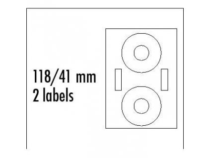 Logo etikety na CD 118/41mm, A4, matné, bílé, 2 etikety, 2 proužky, 140g/m2, baleno po 25 ks, pro inkoustové a laserové tiskárny