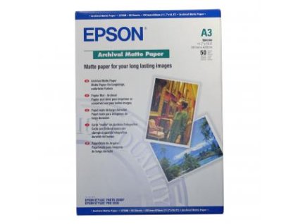 Epson Archival Matte Paper, bílá, 50, ks C13S041344, pro inkoustové tiskárny, 297x420mm (A3), A3, 192 g/m2