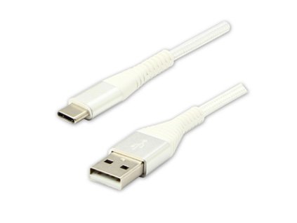 Logo USB kabel (2.0)  USB A samec - USB C samec  1m  bílý  480 Mb/s, 5V/3A  nylonové opletení, hliní