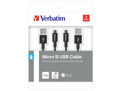 Verbatim USB kabel (2.0), USB A samec - microUSB samec, 1m, reversible, černý, box, 48874, 2 kusy v balení: 2x 100 cm