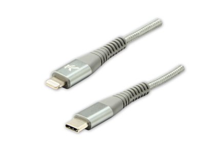 Logo USB kabel (2.0)  USB C samec - Apple Lightning samec  1m  stříbrný  MFi certifikace, 5V/3A  nyl