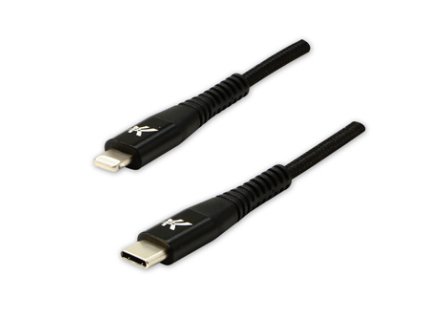 Logo USB kabel (2.0)  USB C samec - Apple Lightning samec  1m  černý  MFi certifikace, 5V/3A  nylono