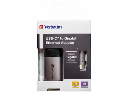 USB (3.1) hub 1-port, 49146, šedá, délka kabelu 10cm, Verbatim, adaptér USB C na Ethernet
