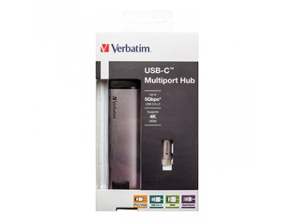 USB (3.1) hub 5-port, 49141, šedá, délka kabelu 15cm, Verbatim, adaptér USB C na USB C, 1x USB A, HDMI, ETHERNET