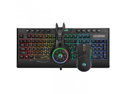 Marvo CM305, RGB sada klávesnice s herní myší a sluchátky, US, herní, membránová typ drátová (USB), černá, RGB podsvícená