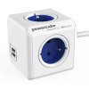 411642 sitovy kabel 230v prodluzovaci cee7 vidlice powercube 1 5m extended usb modry powercube 4 zasuvky 2xusb port detska po