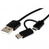 USB kabel (2.0), USB A samec - microUSB samec + USB C samec, 1m, kulatý, černý, plastic bag, s redukcí na USB C