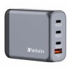 GaN cestovní nabíječka do sítě Verbatim, USB 3.0, USB C, šedá, 100 W, vyměnitelné vidlice C,G,A