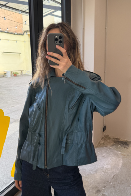 Modrá Kožená Bunda