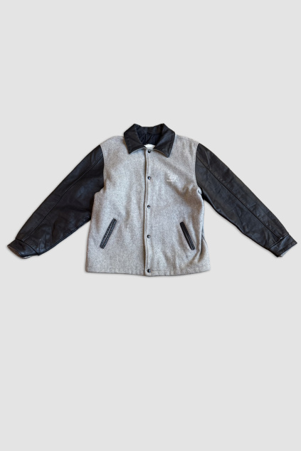 Šedá Bunda s Koženými Rukávy