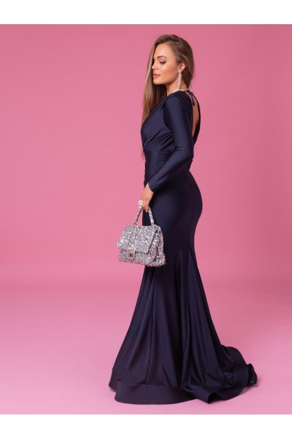 Šaty ELA dl. rukáv - tm. modrá