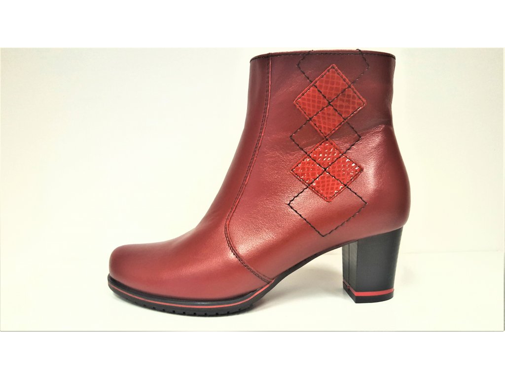 Kotníkové boty na podpatku - Dámské bordó vínové červené kožené kotníkové  elegantní kozačky JAMI 22418 - 1obuv